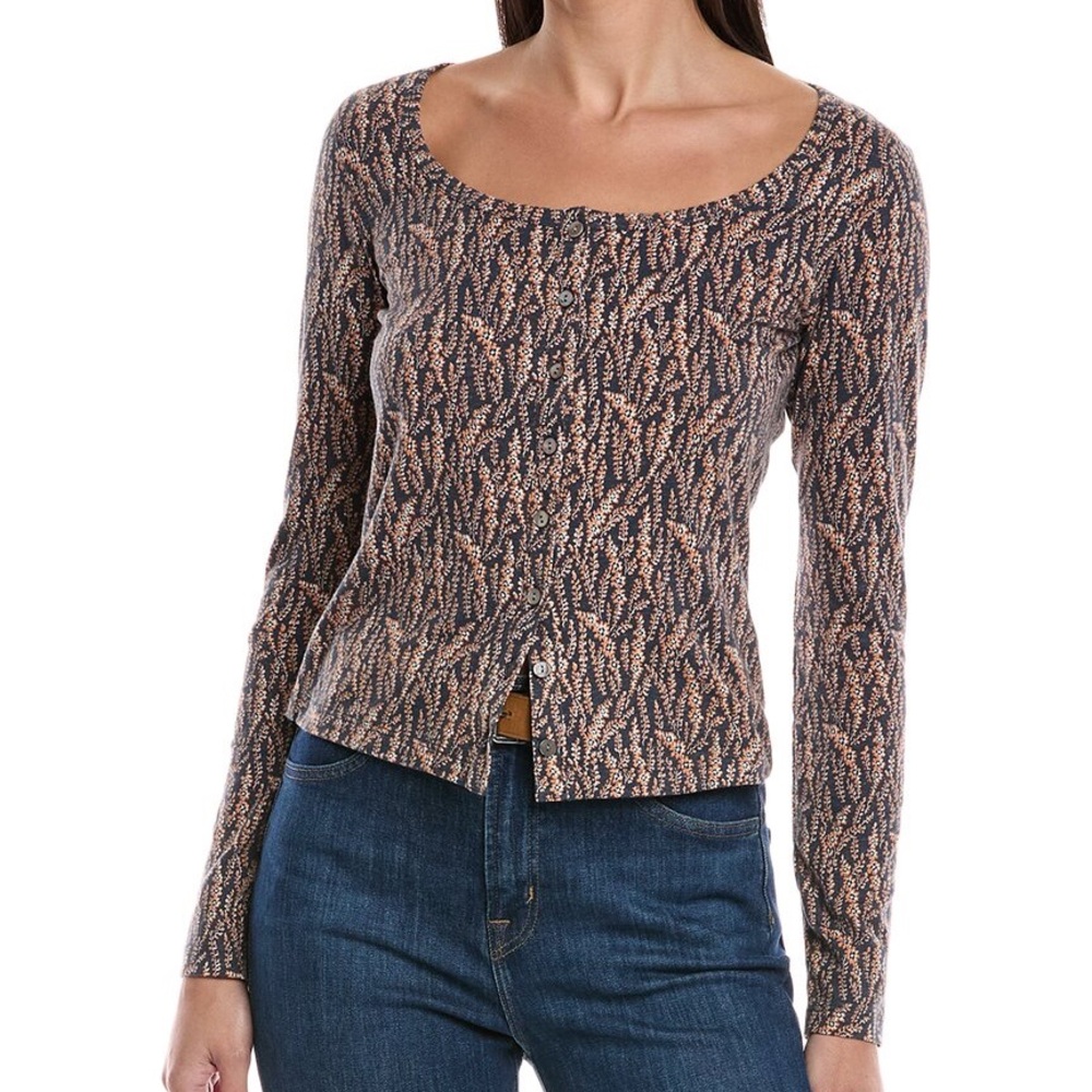 Nation LTD Avery Floral Button-Front Scoop Neck Long Sleeve Top